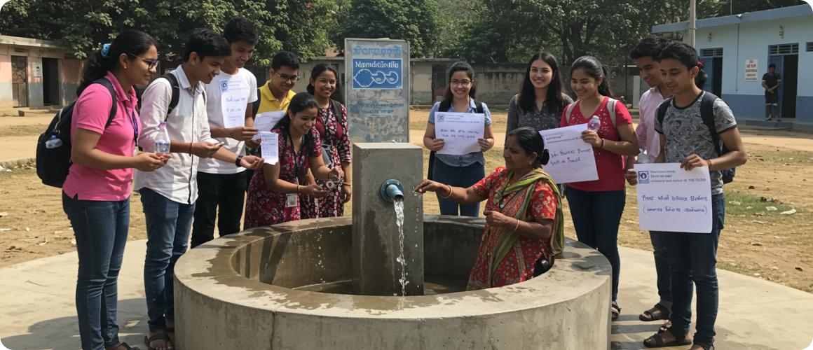 Volunteers around a well